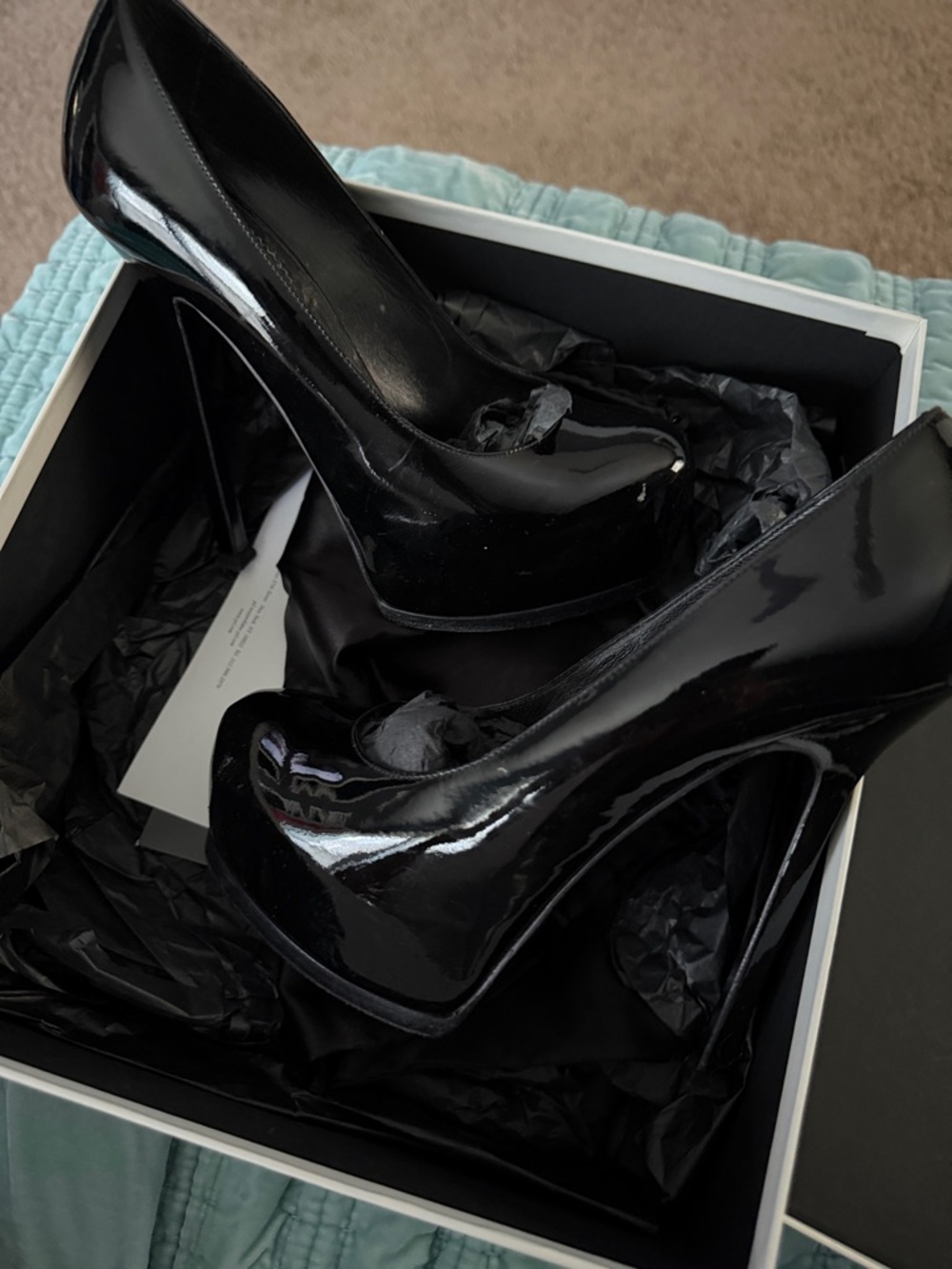 Black Patent High Heel Platform Pumps - Women